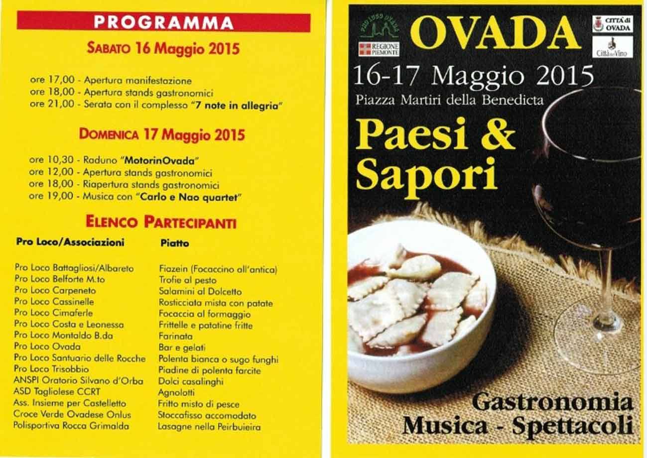 Locandina della festa Paesi & Sapori a Ovada, con programma e piatto di ravioli