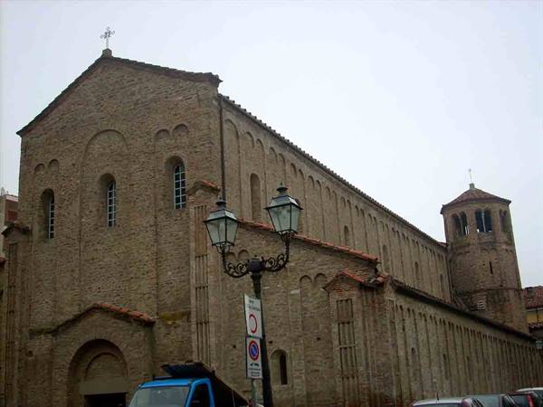 Medieval brick church with round bell tower, Ravenna
