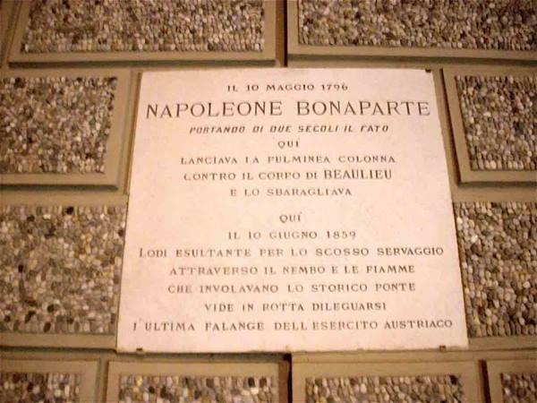 The plaque commemorating the Napoleonic battle of the bridge of Lodi