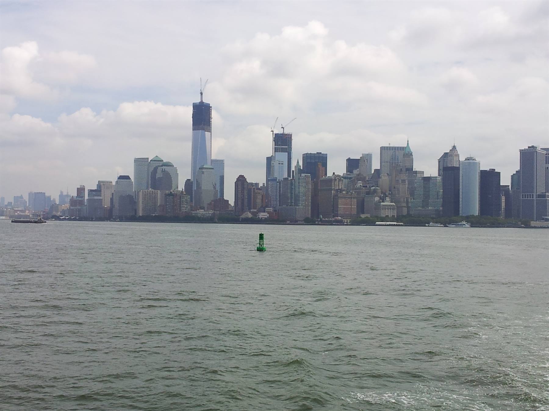 Lower Manhattan skyline from the ferry, One World Trade Center still under construction