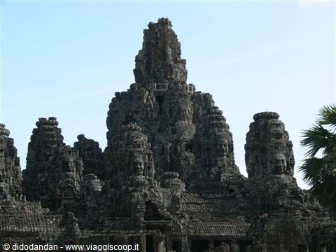 Stone towers with carved faces at Bayon temple, Angkor Thom