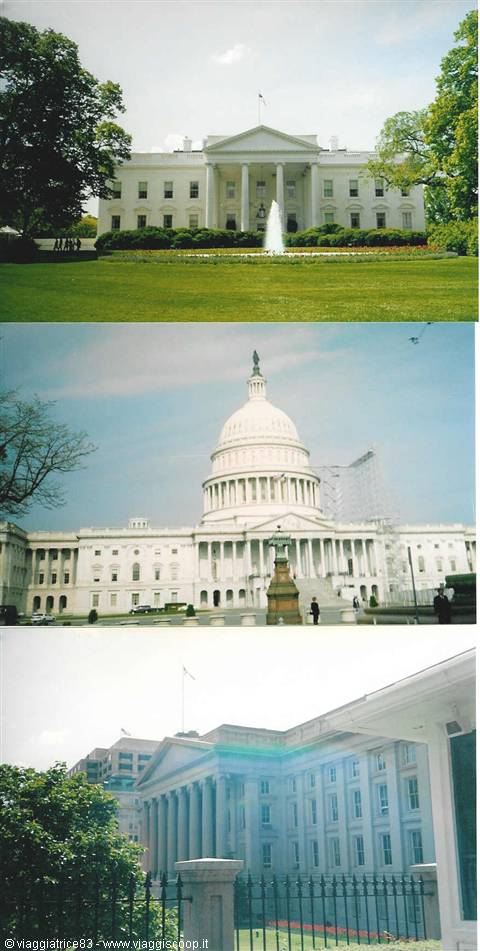 The White House fountain, the Capitol dome and Treasury facade in Washington