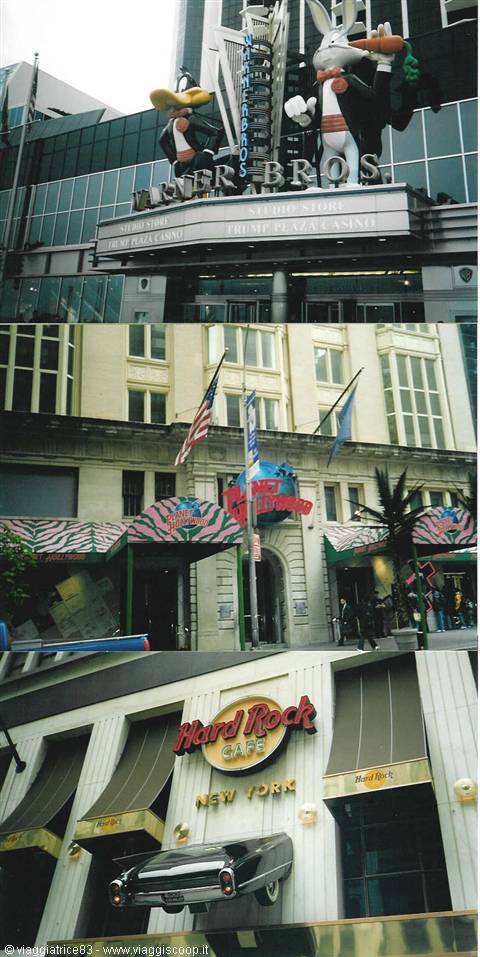 Warner Bros store facade with Bugs Bunny, Planet Hollywood and New York Hard Rock Cafe