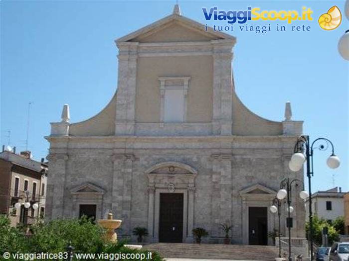 Light stone facade of San Francesco church in Lanciano under blue sky