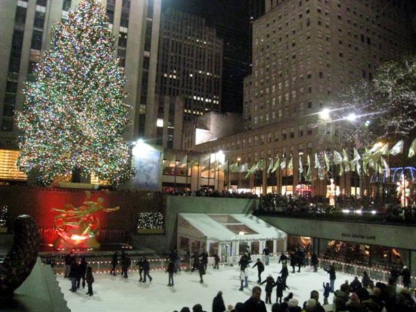 Rockefeller Center at the very famous ice skating rink