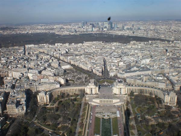 The Trocadéro and Paris seen from the Eiffel Tower, La Défense in the distance