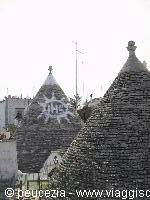 the typical signs on the roofs of the trulli