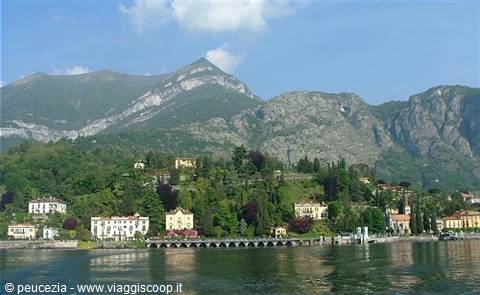 Historic villas overlooking Lake Como among gardens and mountains