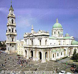 Pilgrims gathering in the square in front of the Shrine of the Virgin of the Rosary, Pompei
