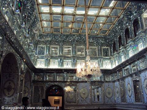 Mirror hall in Tehran's Golestan Palace with crystal chandelier