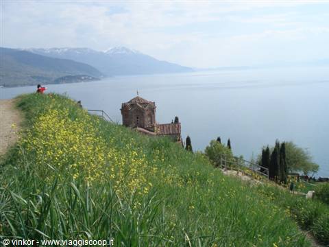 Ohrid. Kaneo, lake and mount Galicica
