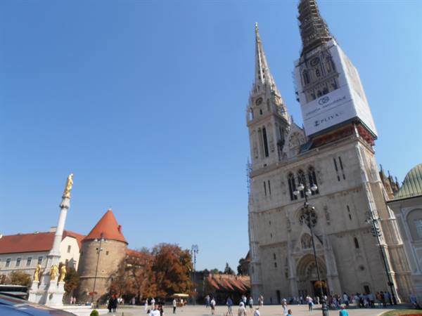 the cathedral, ancient tower, column and walls