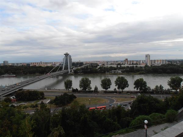 the new bridge with the suspended restaurant in Bratislava