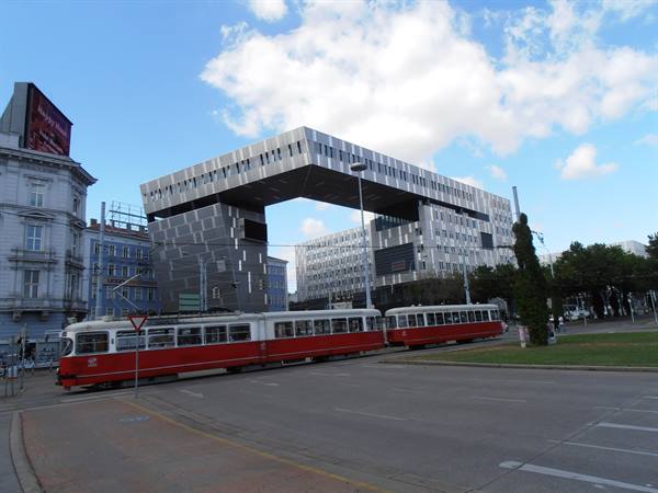 modern palace and tram