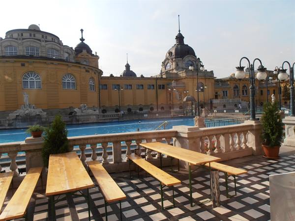 the tables overlooking the pool