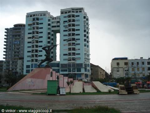 modern buildings and monument in Durres