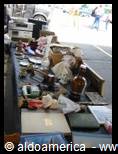 Flea market stall with vinyl records and assorted secondhand objects
