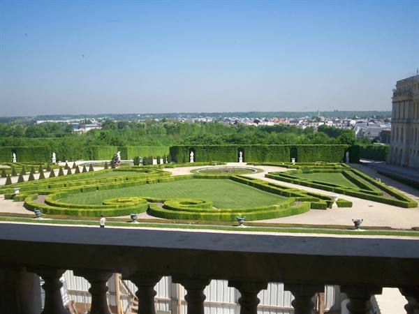 Gardens of Versailles seen from the stone palace terrace