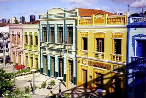 Colorful colonial building facades in a sunny square