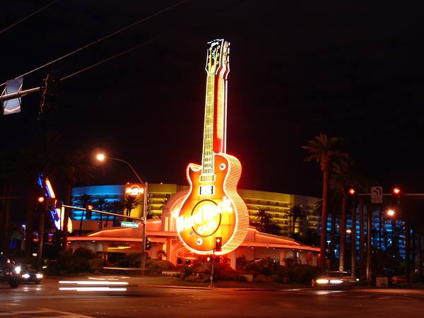 Giant neon guitar sign of the Hard Rock Cafe, Las Vegas