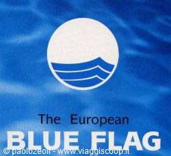 European Blue Flag sign on blue water background