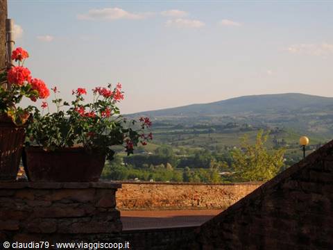 Castles and medieval villages in Tuscany, panoramic terrace over the Tuscan countryside, Certaldo Alto (FI)