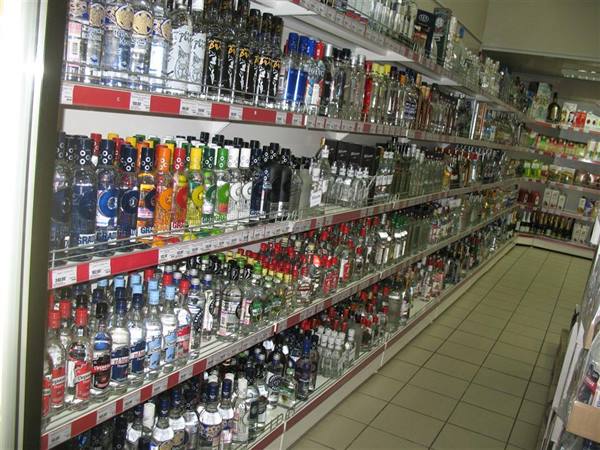 shelves full of vodka