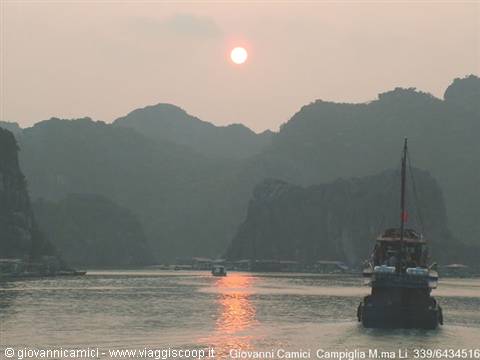 HALONG BAY - sunset over Cat Ba island