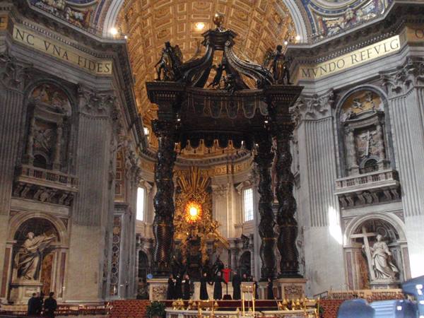 Bernini's bronze baldachin under the dome, St Peter's Basilica