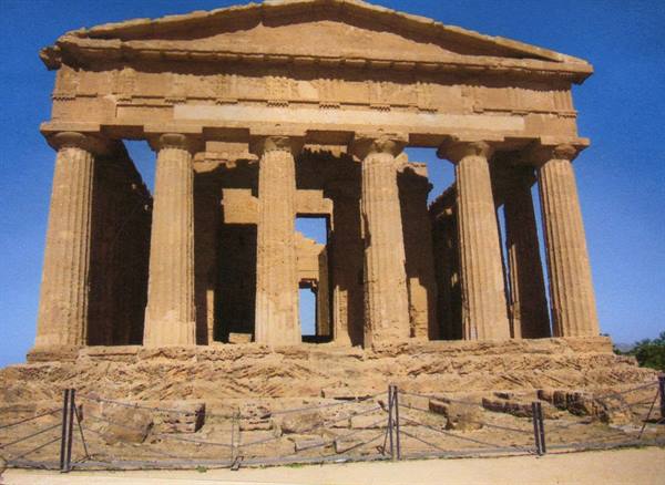 Temple of Concordia in Agrigento, Doric stone columns under blue sky