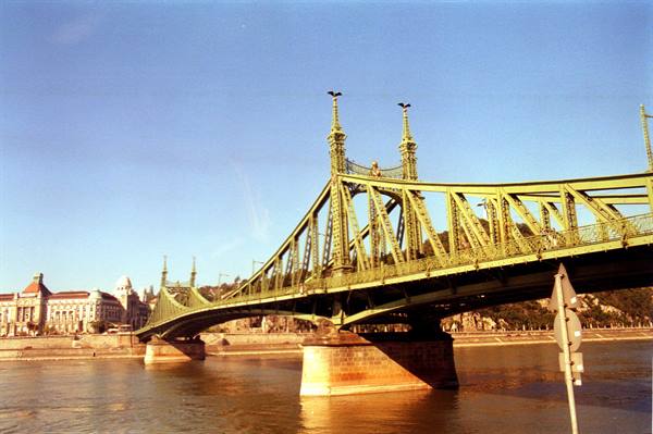 Green Liberty Bridge in Budapest over the Danube, steel truss span
