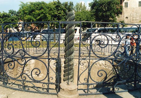 Bronze Serpent Column behind wrought iron fence in Istanbul