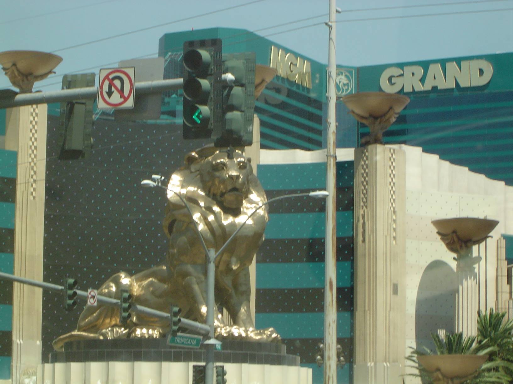 Golden lion statue in front of the MGM Grand entrance in Las Vegas