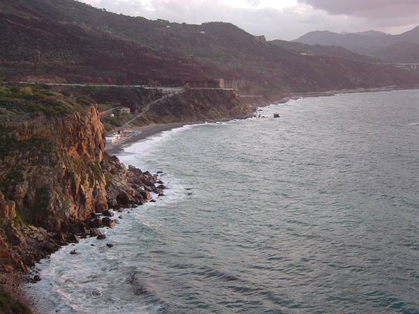 View of the beach from the village