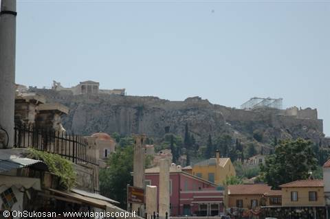 The Acropolis of Athens rising above colorful houses of Plaka
