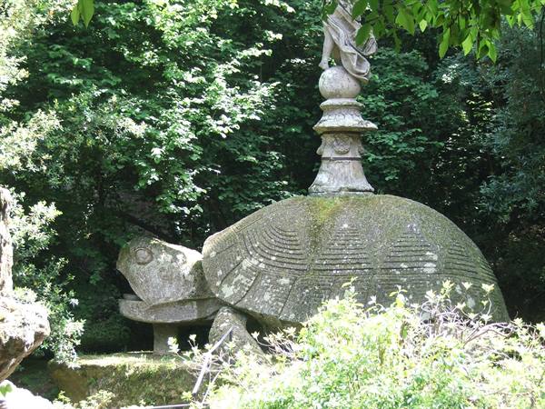 Stone turtle statue supporting a column, Sacred Grove of Bomarzo