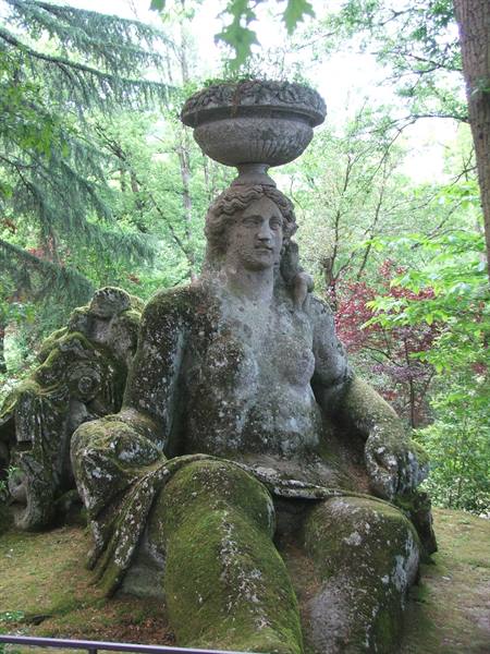 Moss-covered Ceres statue in the Park of Monsters, Bomarzo