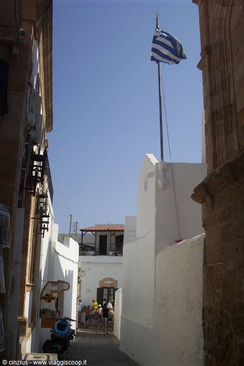 Lindos Alley - at the end of the alley the typical Mules that carry you to the Acropolis