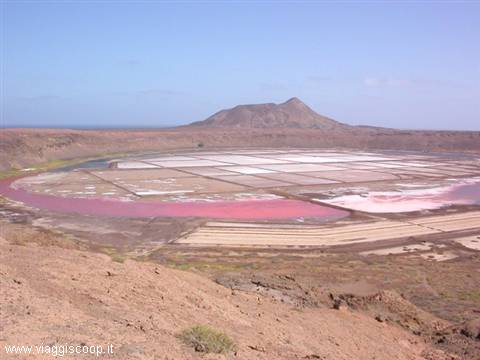 The crater of an extinct volcano, inside there are salt flats.