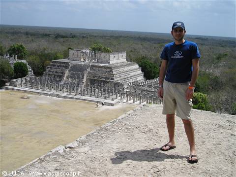 Me at the top of the pyramid...with el Templo de los Guerreros in the background
