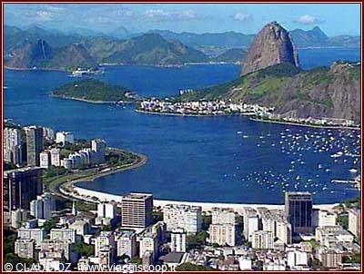 Botafogo Bay with high-rises, boats and Sugarloaf Mountain in Rio de Janeiro