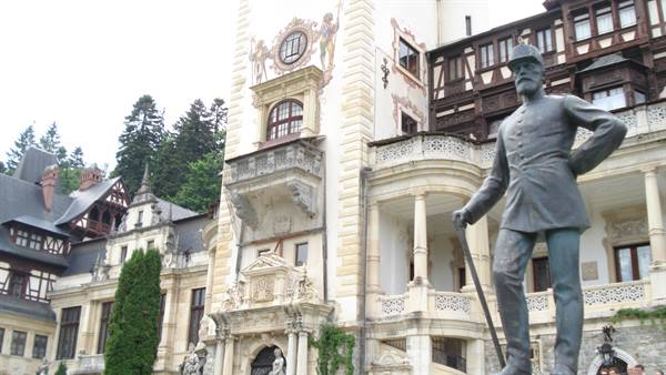 Statue of King Carol I in front of Peleș Castle, Sinaia