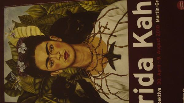Frida Kahlo exhibition poster: self-portrait with hummingbird and thorn necklace, Berlin 2010
