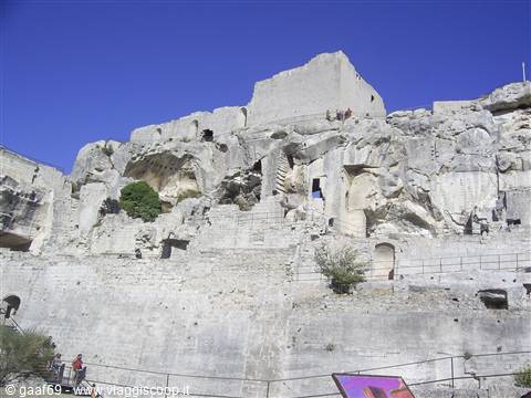 Ancient stone castle carved into the rock at Les Baux-de-Provence