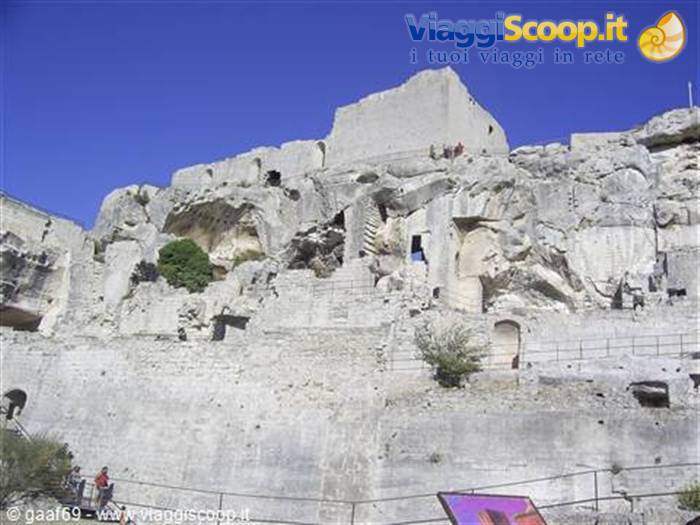 Ancient stone castle carved into the rock at Les Baux-de-Provence