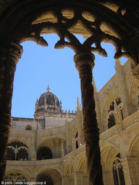 Manueline cloister of the Jerónimos Monastery in Lisbon, carved stone columns