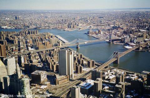 from the roof of the South Tower of the twins the Brooklin and the Manhattan Bridge