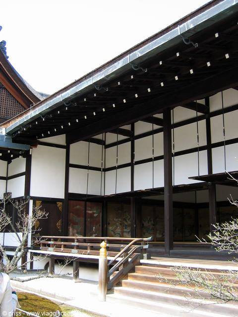 Wooden pavilion with shoji walls, veranda and stairs, Kyoto