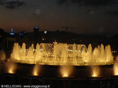 Magic Fountain of Montjuïc illuminated at night in Barcelona