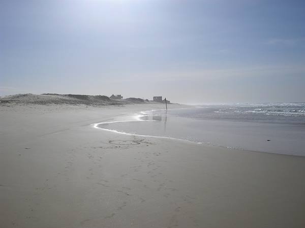 the beach facing the house